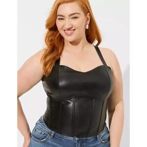 Torrid Womens Black Faux Leather Corset Crop Top Plus Size 1X Biker Moto Rocker